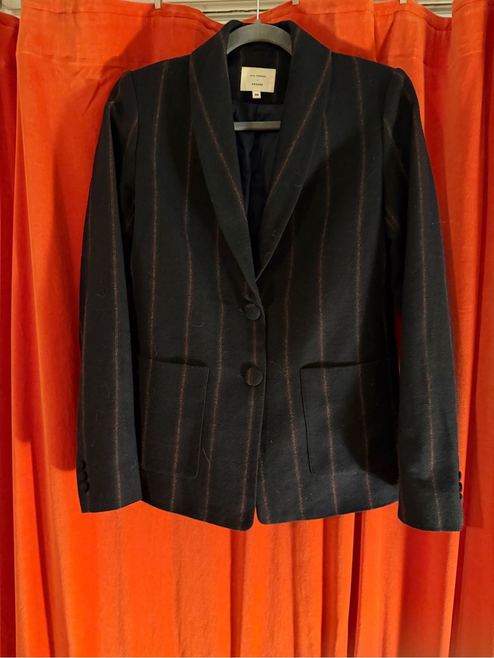 Sezane Black Pinstripe Blazer
